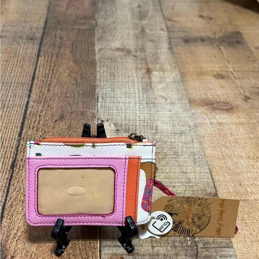 CatchFly White/Pink Vintage Boots Print Mini Wallet with Wristlet rfid cavenders
